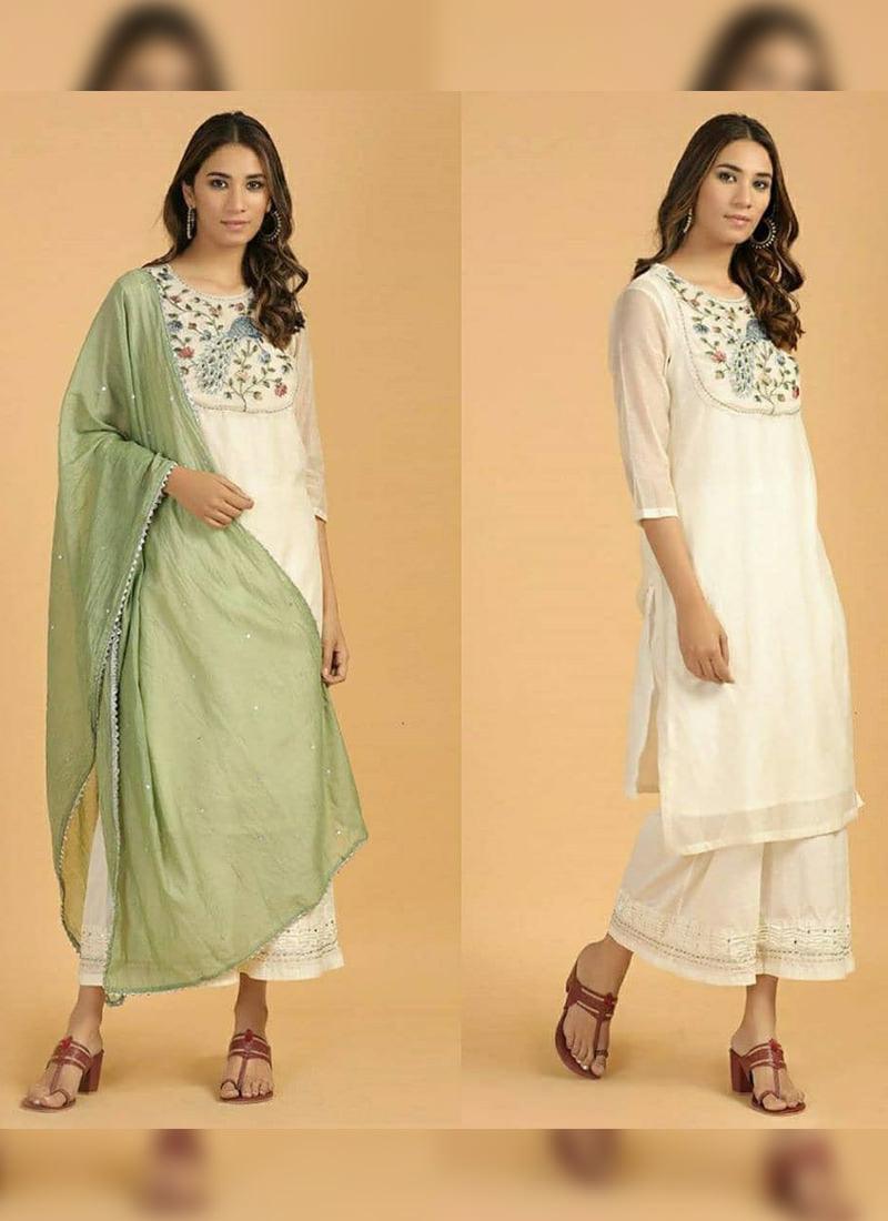 Splendid White Cotton Festive Wear Designer Kurti View Cheap Online