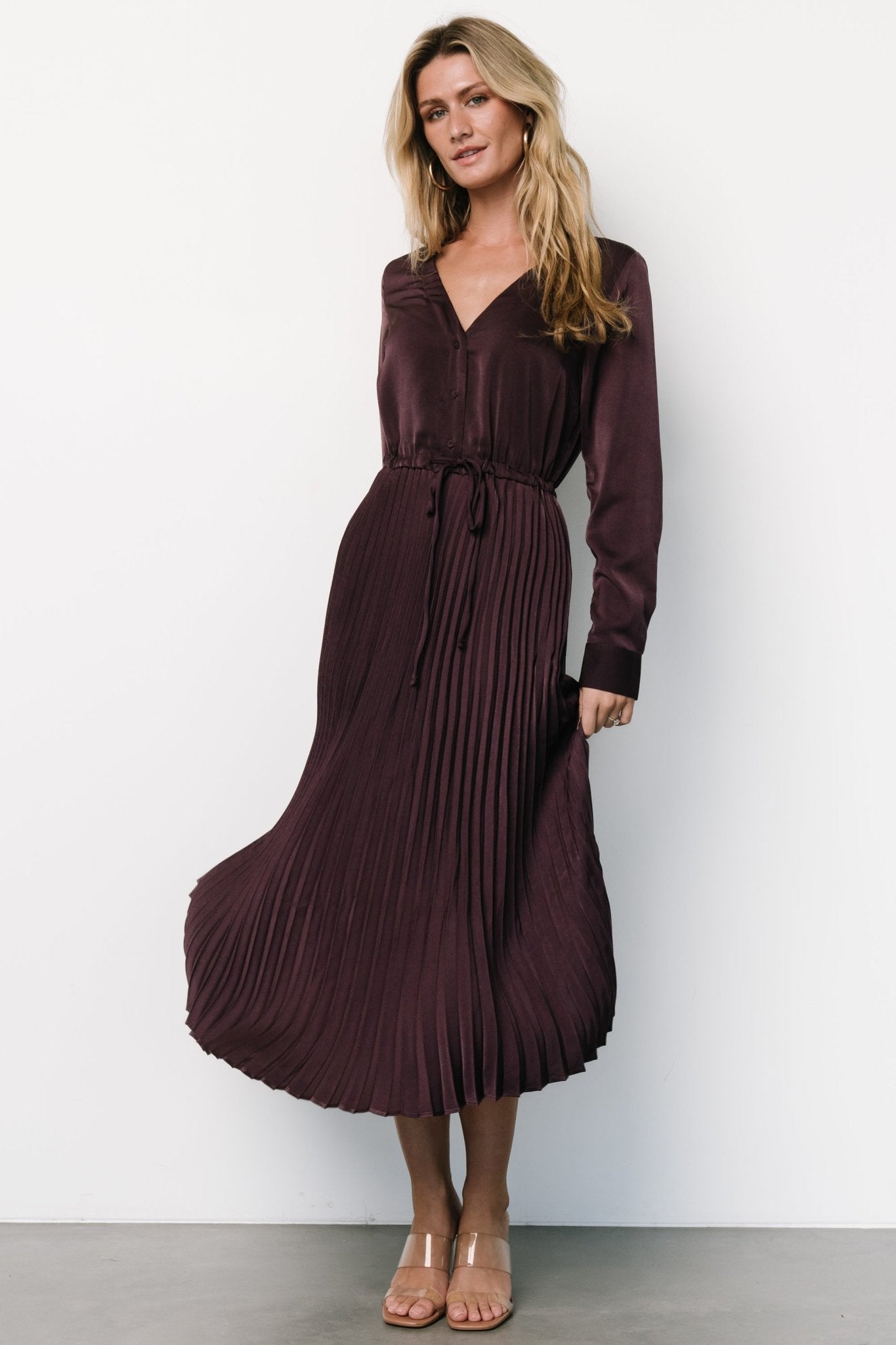 Waco Pleated Dress | Dark Plum Marketable For Sale