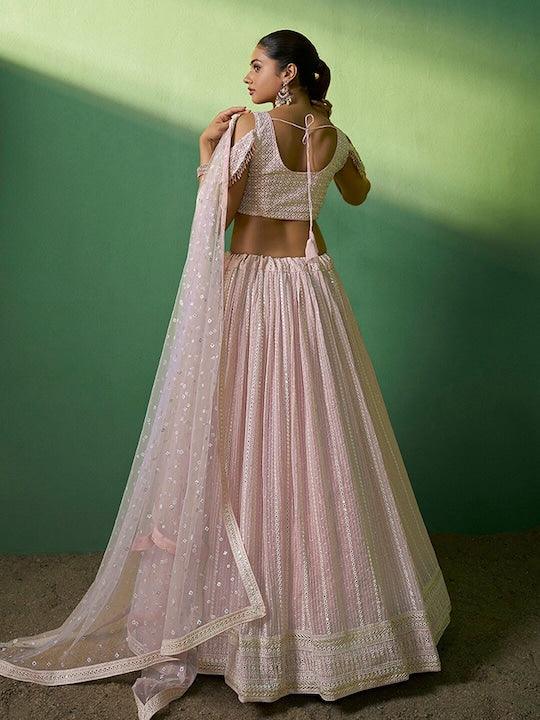 Light Pink Georgette Embroidered and Sequinned Lehenga choli Discount Outlet Store