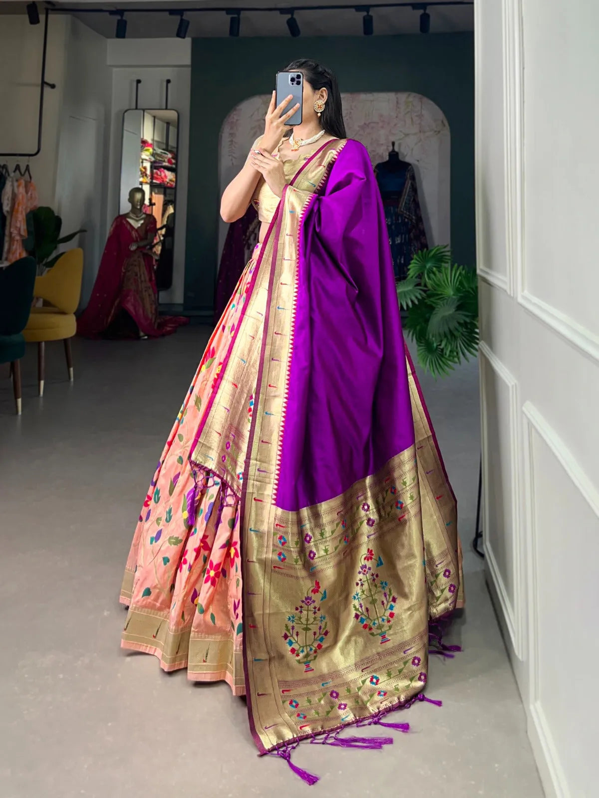 Paithani Jacquard Silk Weaving Zari Worked Lehenga Choli High Quality For Sale