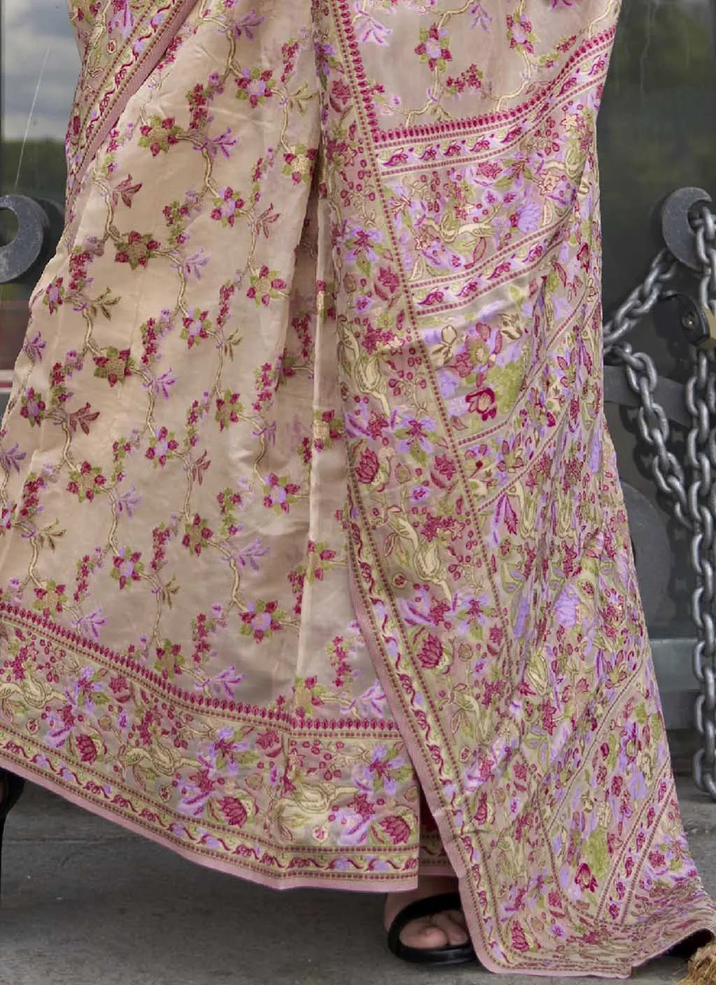 Captivating Cream Handloom Organza Parsi Weaving saree Outlet Where Can You Find