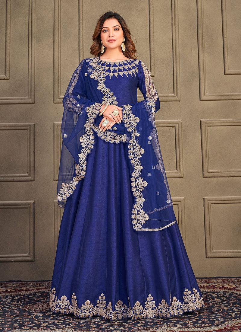 Art Silk Fabric Blue Indian Long Gown Amazing Pice Cheap Online