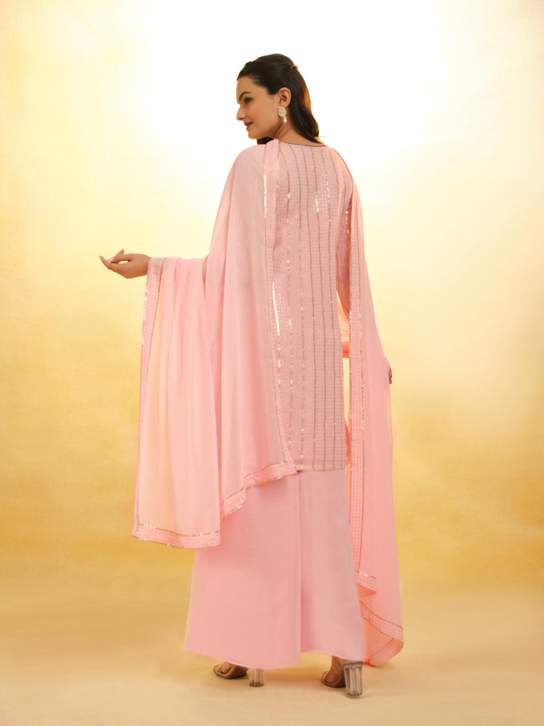 Peach Georgette Embroidered Palazzo suit with dupatta Find Great Cheap Online