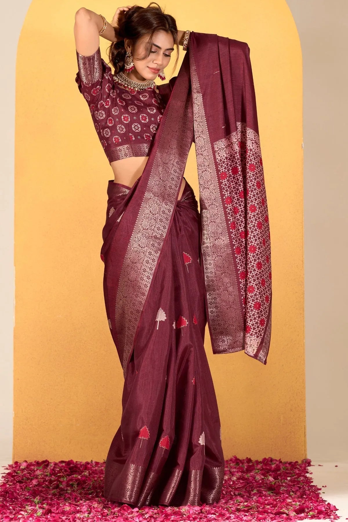 Luxurious Maroon Soft Dola Silk Saree with Exquisite Woven Design Cheap Cost