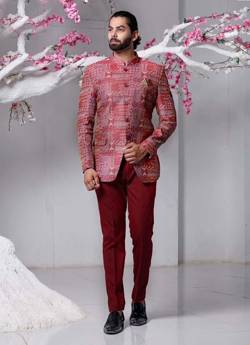 Regular Fit Maroon Color Printed Pattern Designer Jodhpuri Suit In China For Sale