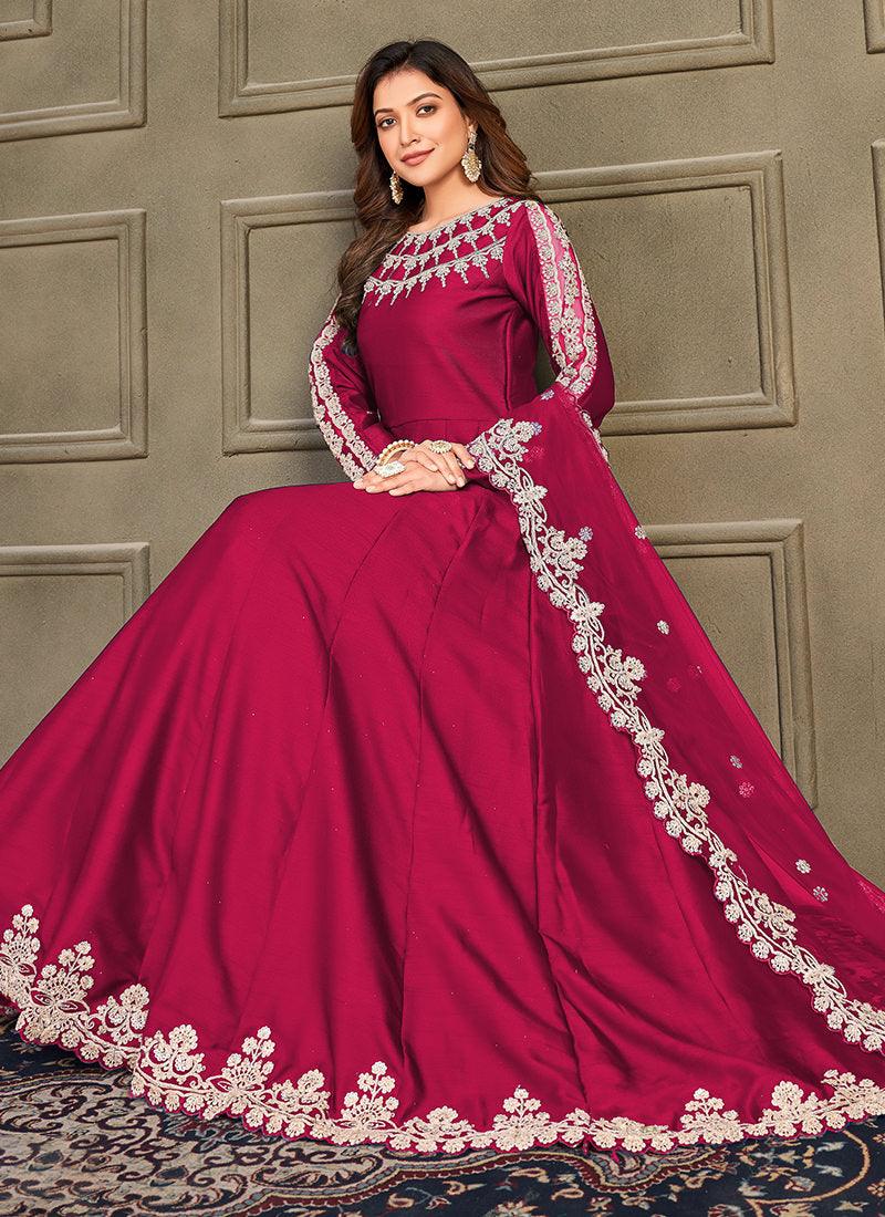 Art Silk Fabric Maroon Indian Long Gown View For Sale