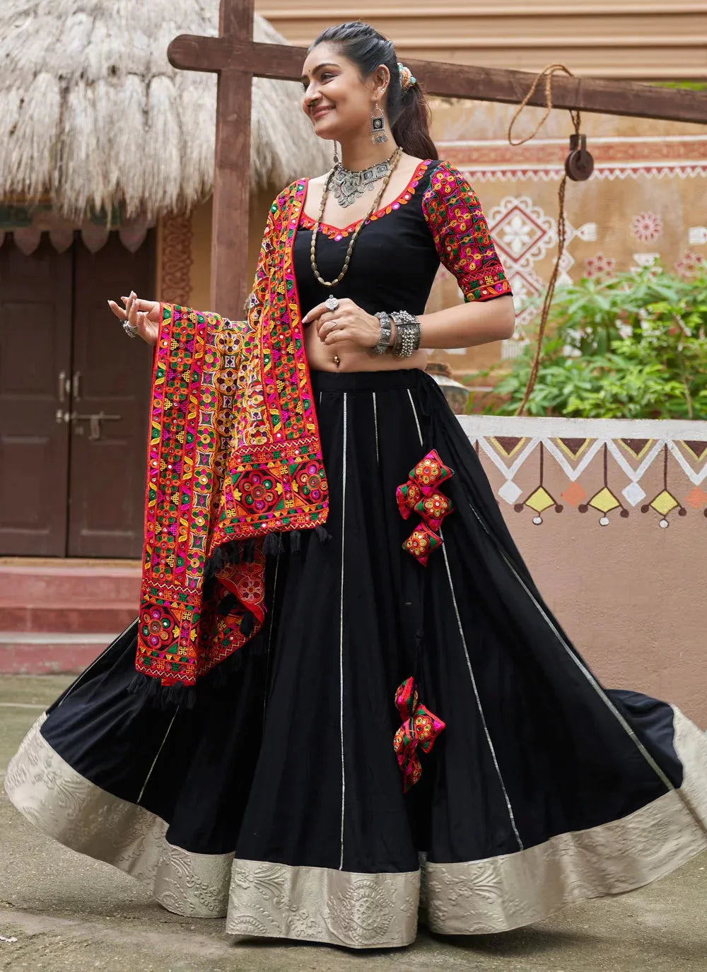 Outstanding Black Embroidered Navratri Lehenga Choli Cheap Sale Pay With Paypal