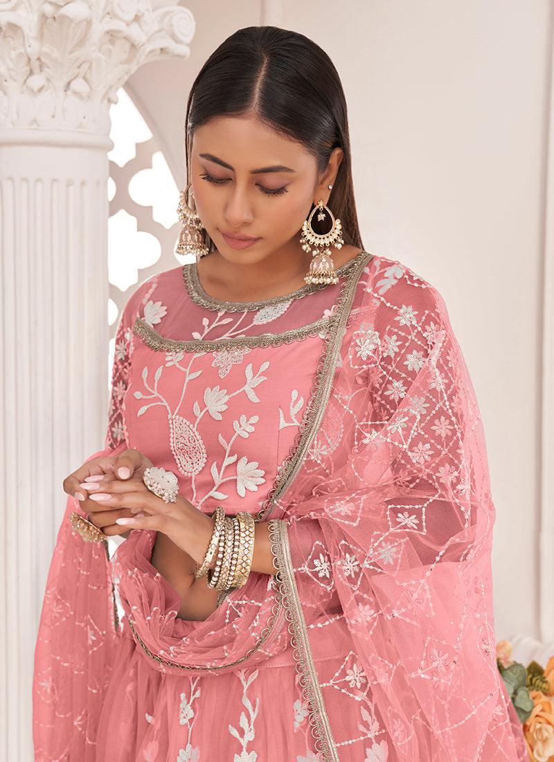 Embroidered Pink Soft Net Lehenga Cheap Pice Original