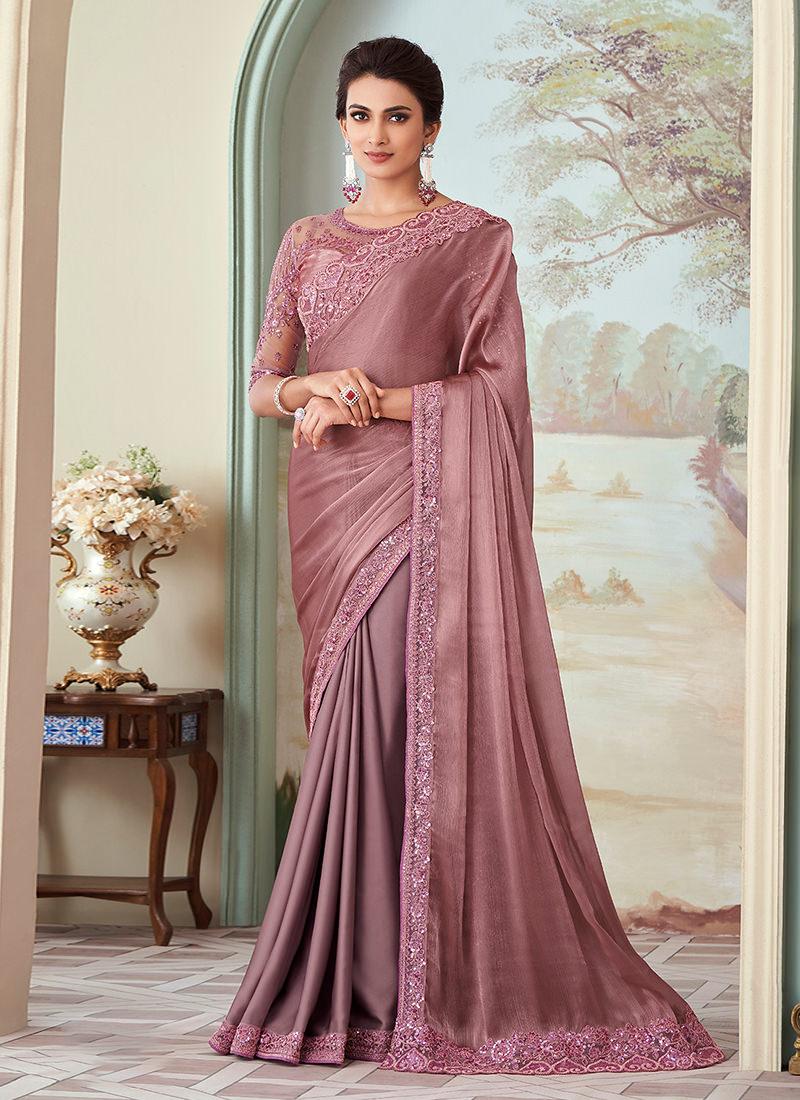 Pink Color Silk Fabric Embroidered Saree Manchester Cheap Pice