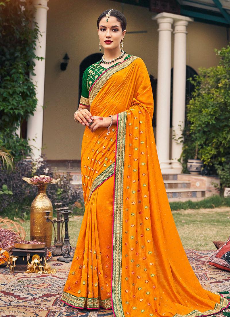 Orange Embroidered Traditional Saree Clearance Best Place