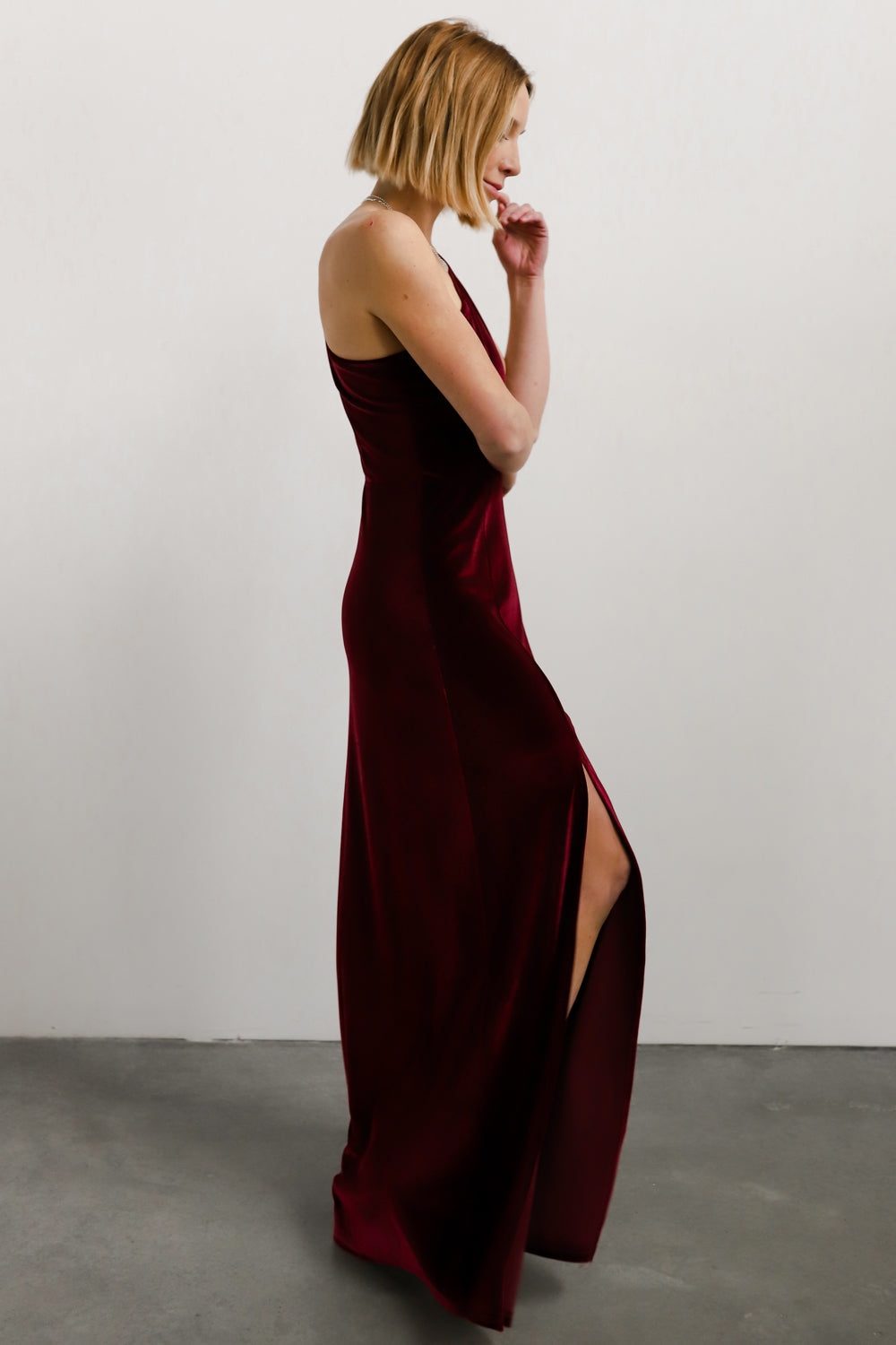 Tatiana Velvet One Shoulder Maxi Dress | Merlot Outlet Deals