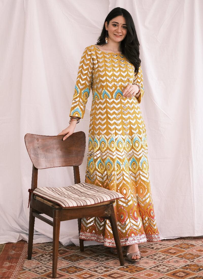 Eye-Catching Foil Mirror Base Lemon Yellow Palazzo Suit Low Cost For Sale