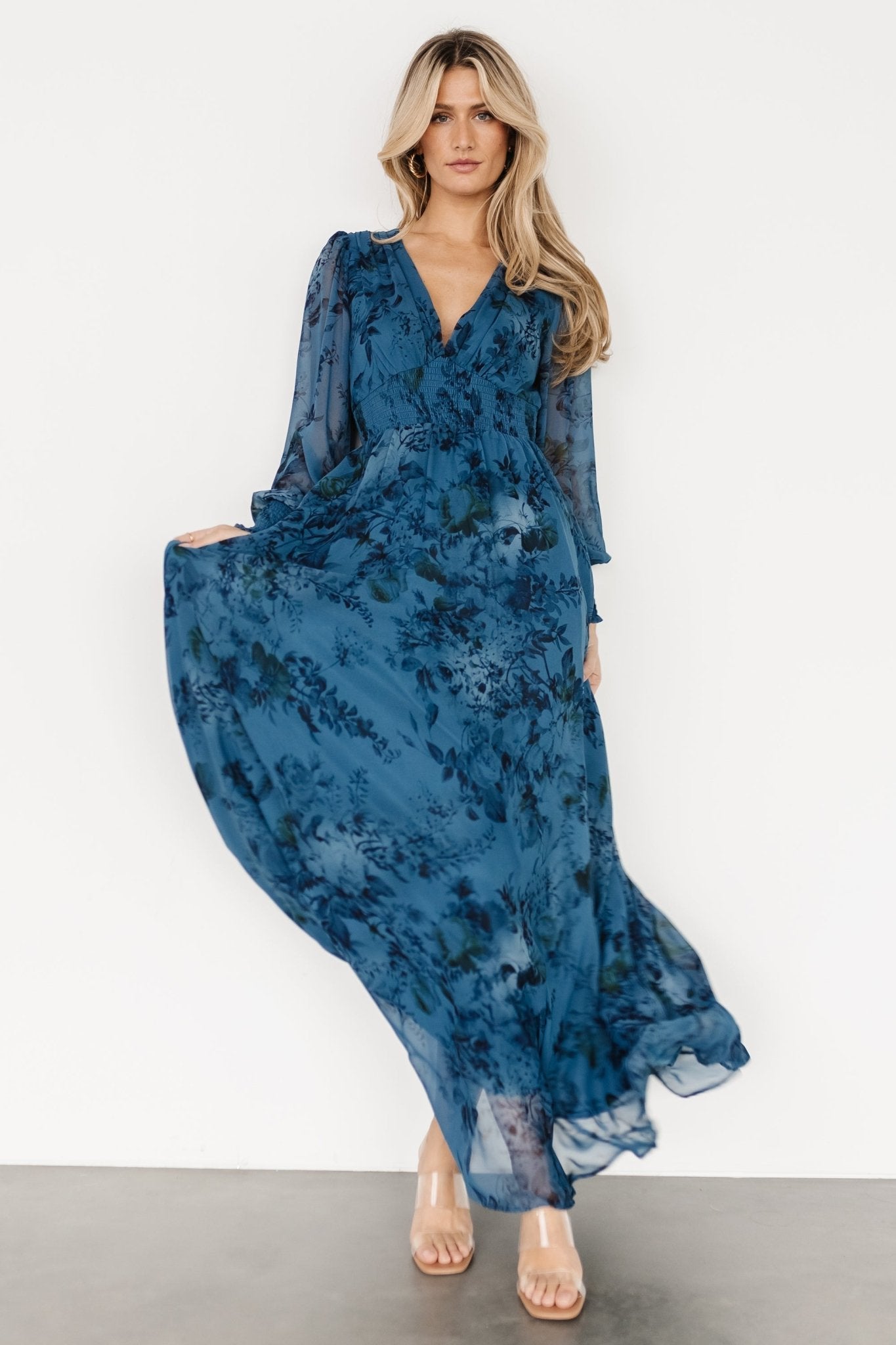 Olivia Maxi Dress | Deep Blue Floral Clearance How Much