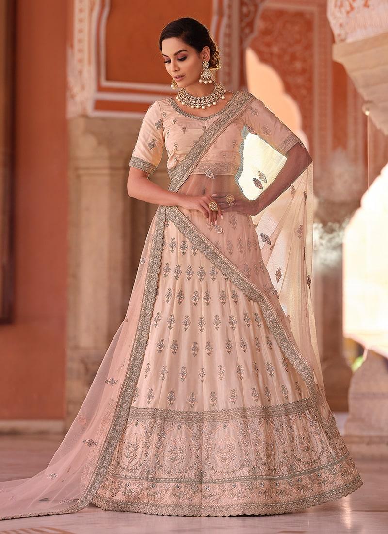 peach Color Wedding Wear panelled Lehenga With Thread And Zarkan Work Buy Cheap Countdown Package