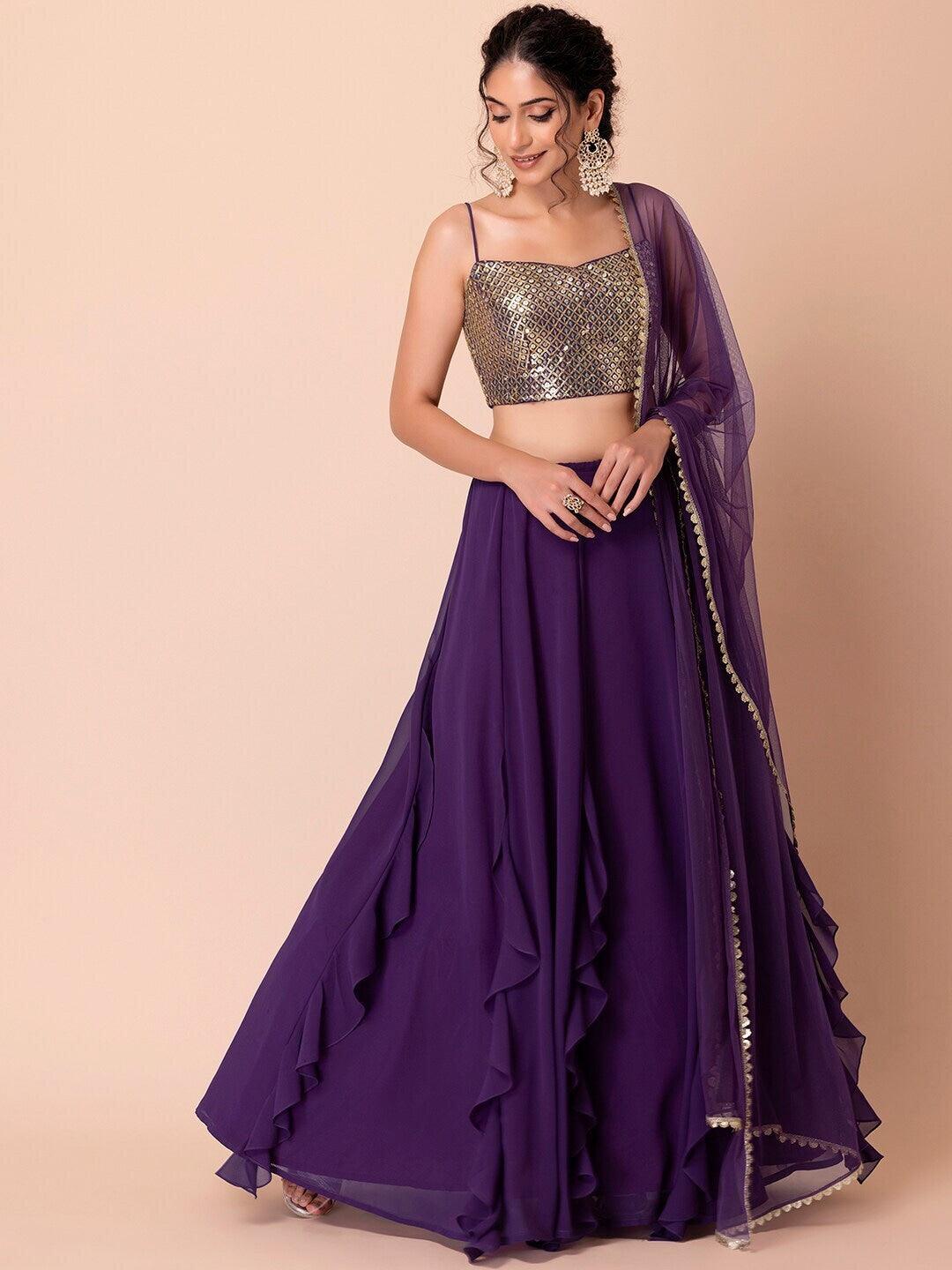 Purple Georgette Sequinned Flared lehenga choli Outlet Finishline