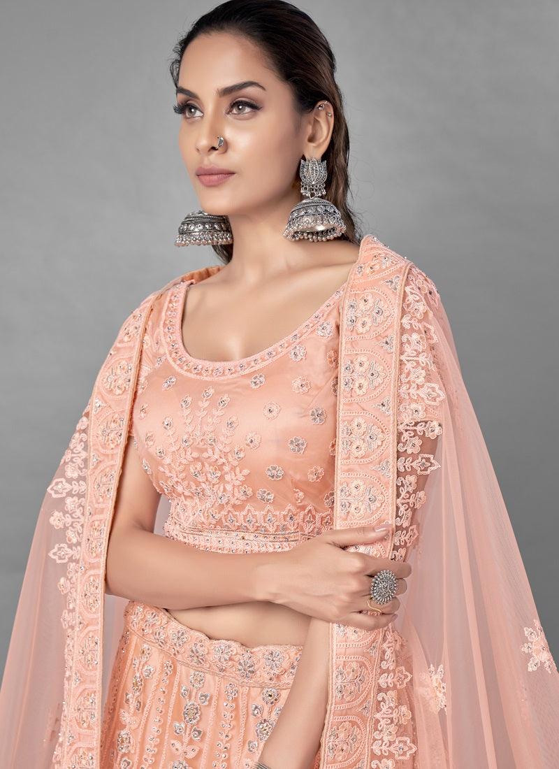 Amazing Peach Color Soft Net Base With Heavy Work Bridal Wear Lehenga Choli Cheap 2025 Newest