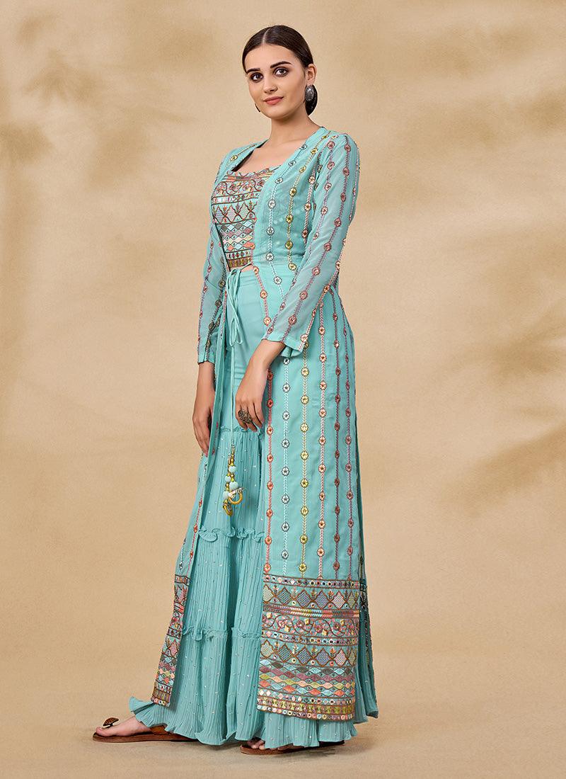 Jacket Style Sky Blue Sharara Suit For Nice For Sale