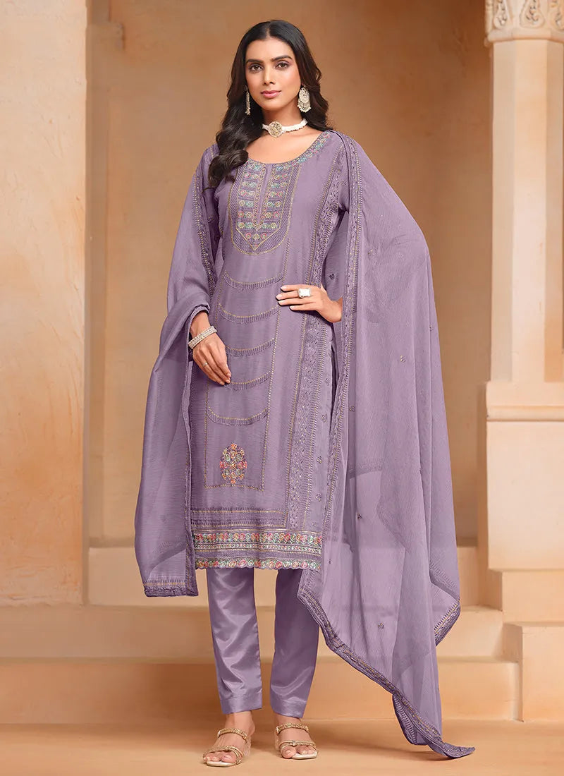 Lustrous Lavender Embroidered Salwar Suit Clearance Pirce Sale