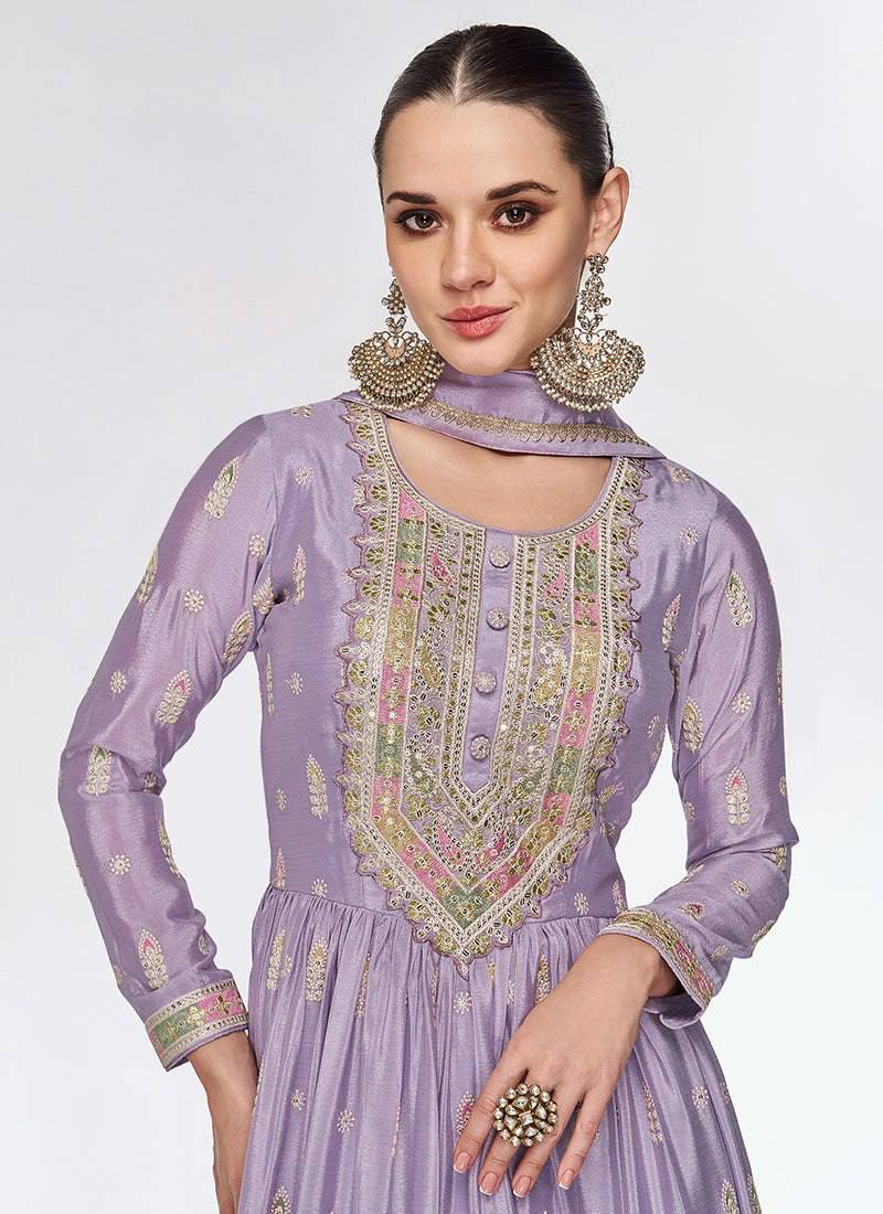 Stunning Lavender Chinon Embroidered Gown Discount Best Sale