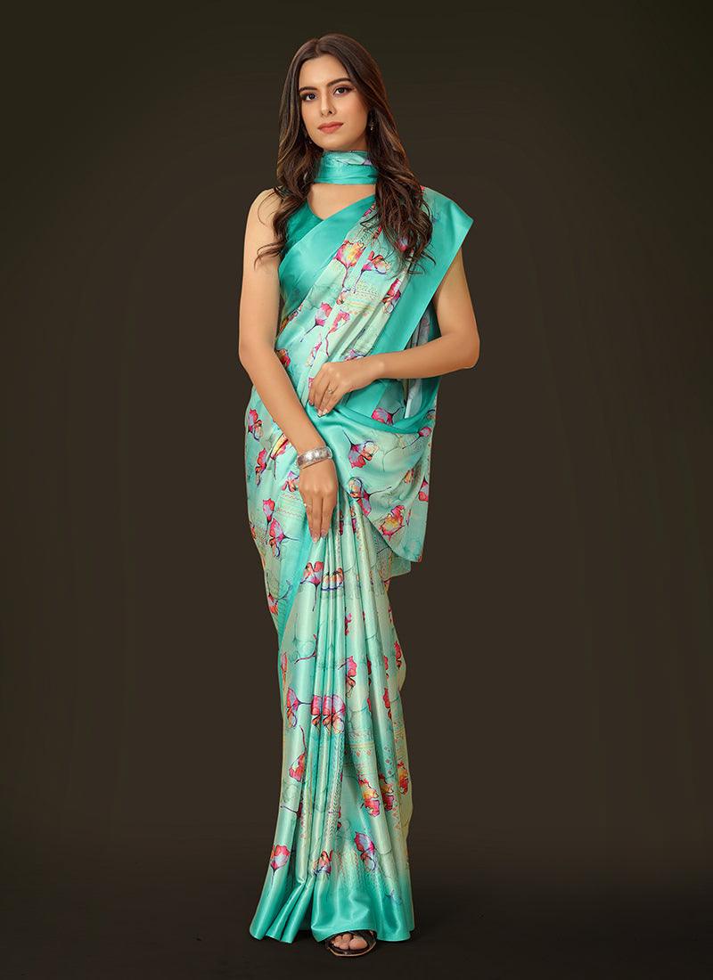 Sea Green Color Sleeveless Silk Saree Outlet Factory Outlet