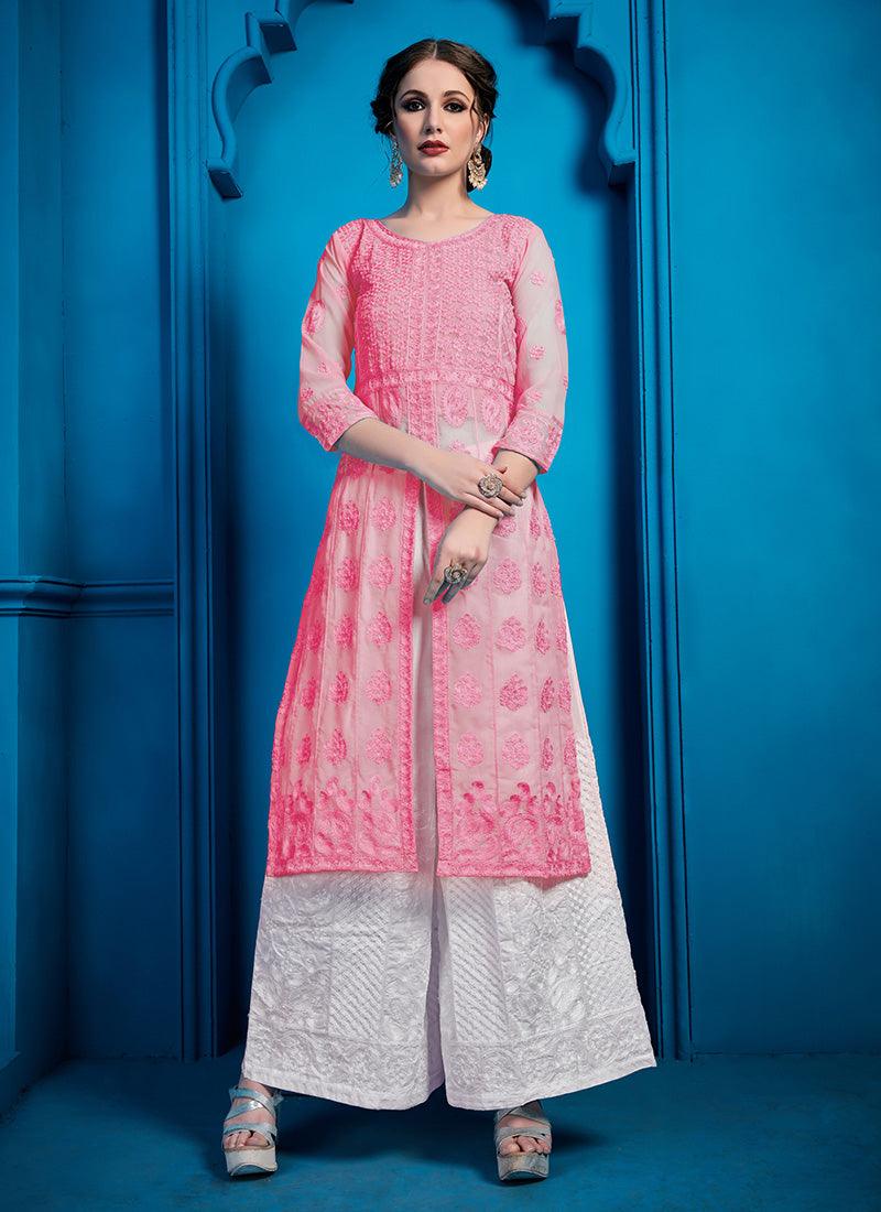 Pink Color Resham Work Georgette Base Palazzo Suit Inexpensive Cheap Online