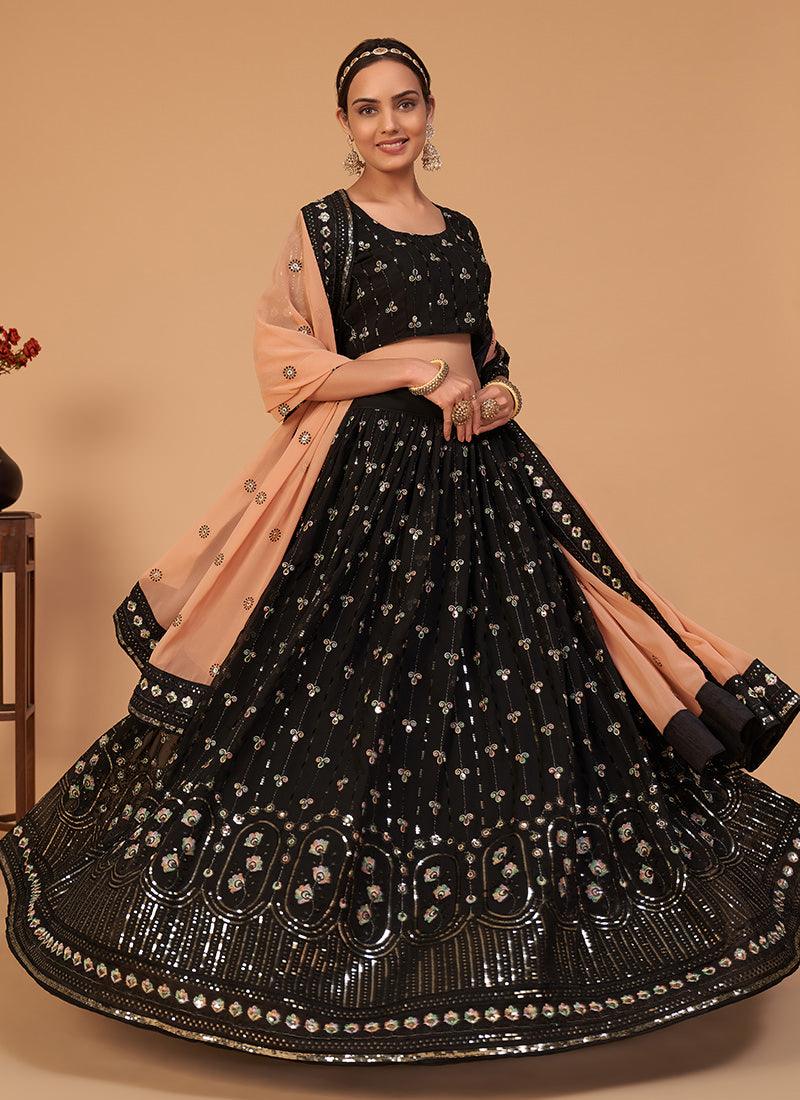 Black Georgette Lehenga With Contrast Dupatta Nicekicks Cheap Pice