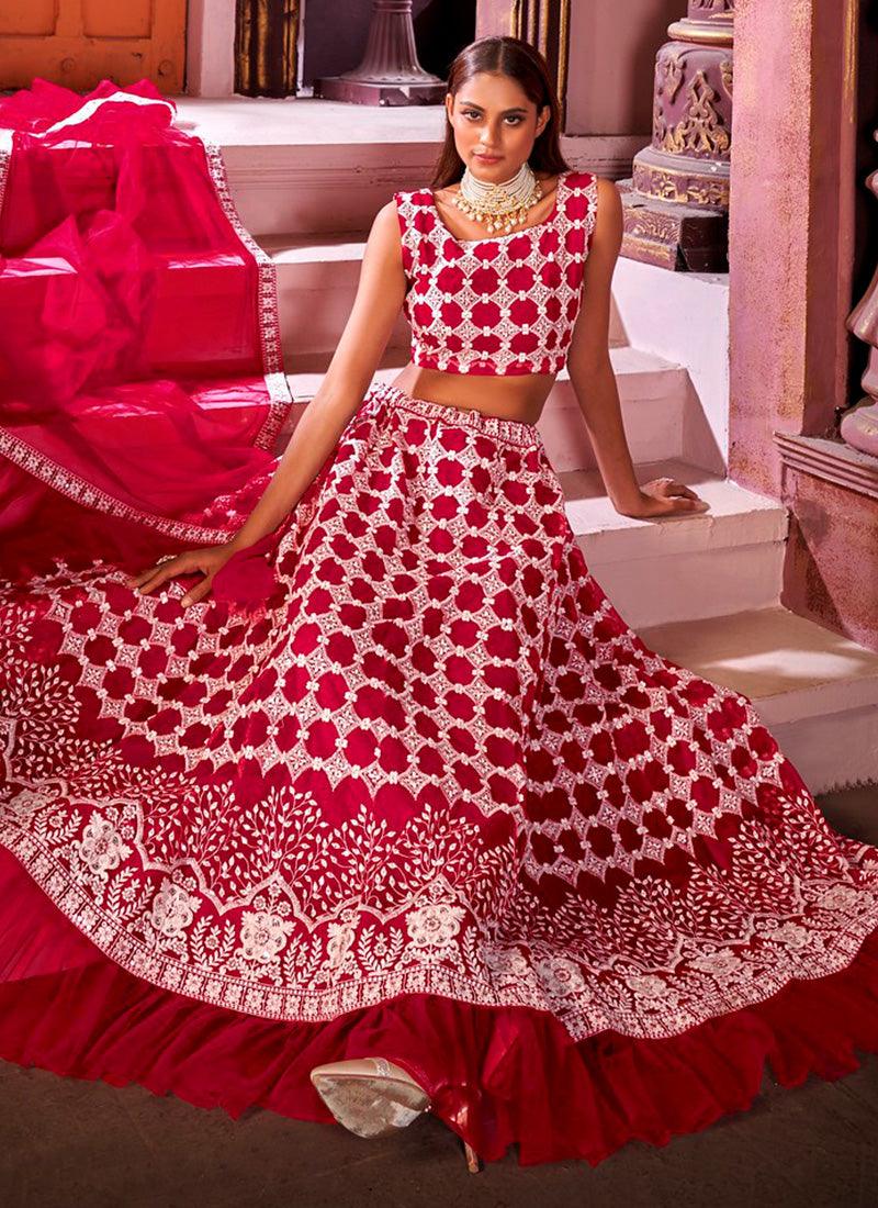 Wonderful Net With Designer Work Red Color Lehenga Choli 2025 Unisex