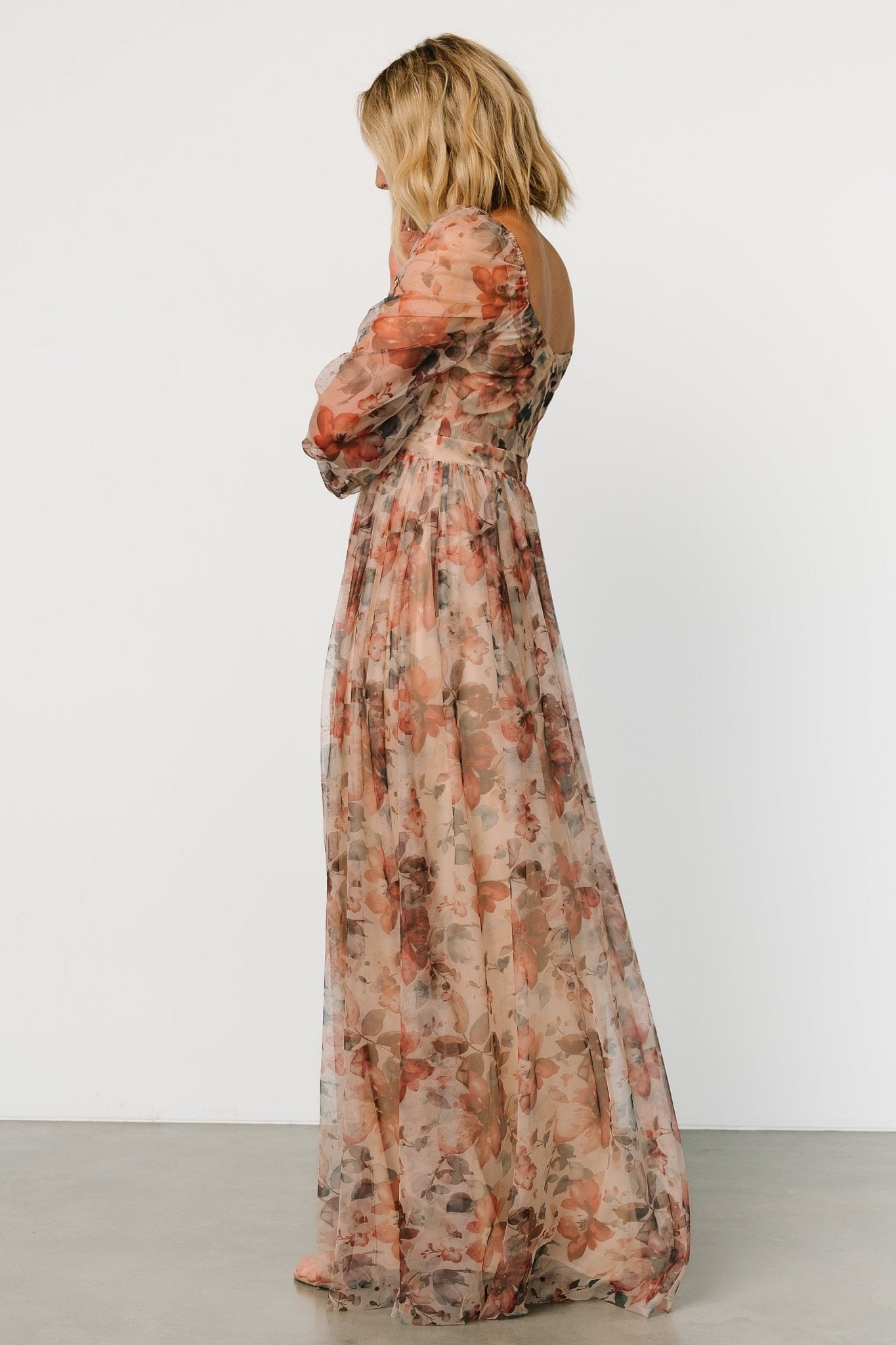 Desiree Tulle Maxi Dress | Taupe Floral Top Quality For Sale