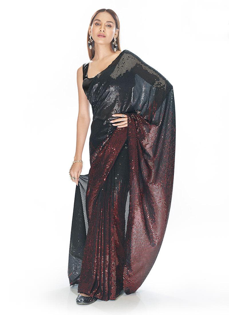 Maroon Heavy Sequins Partywear Saree Finishline Sale Online