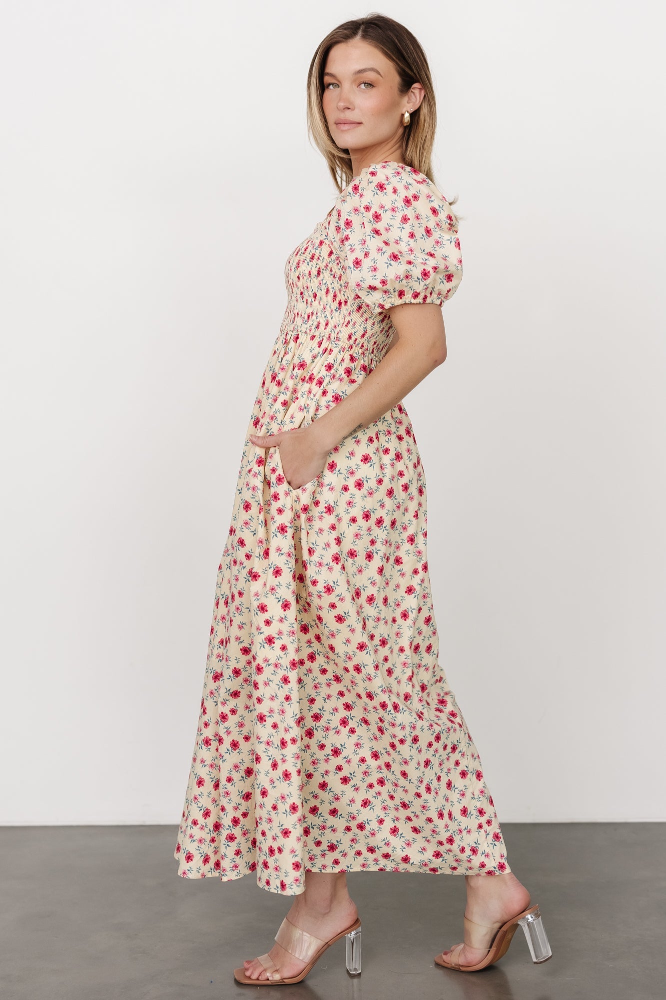 Haddie Smocked Midi Dress | Cream + Rose Floral Sale Classic