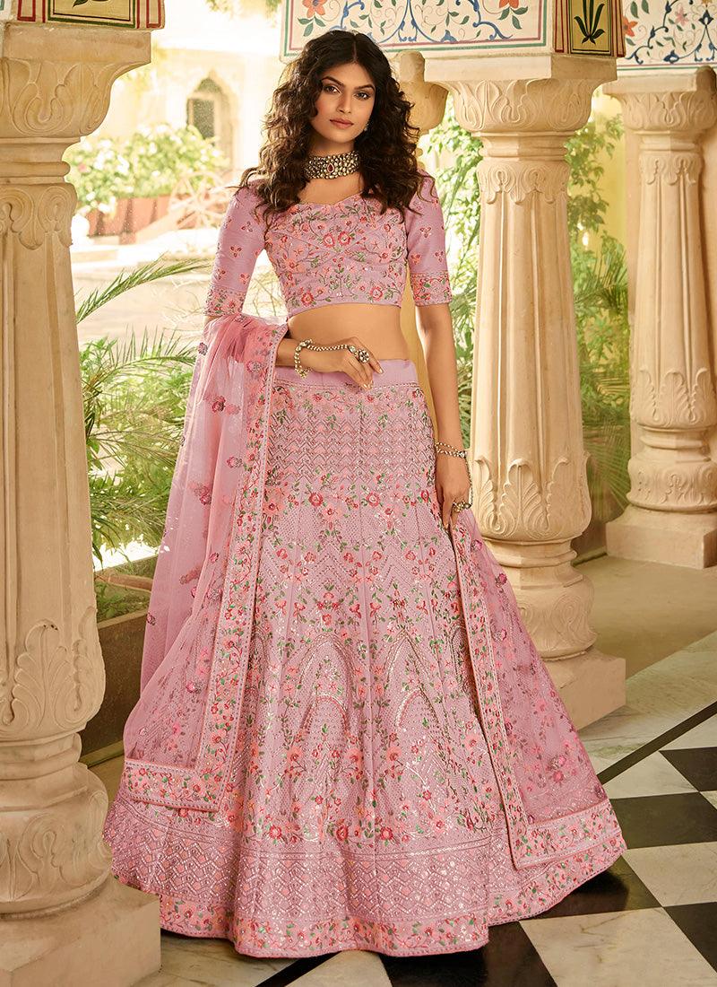 Pink Color Art Silk Fabric Panelled Lehenga With Sequins Work Cheap Sale Pay With Visa