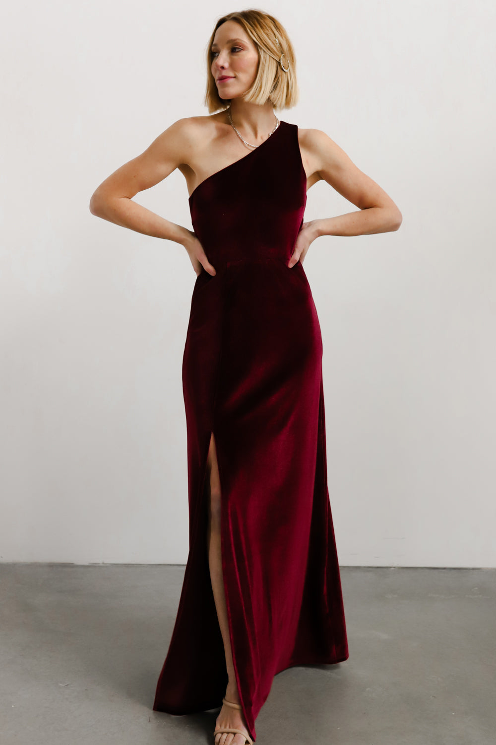 Tatiana Velvet One Shoulder Maxi Dress | Merlot Outlet Deals