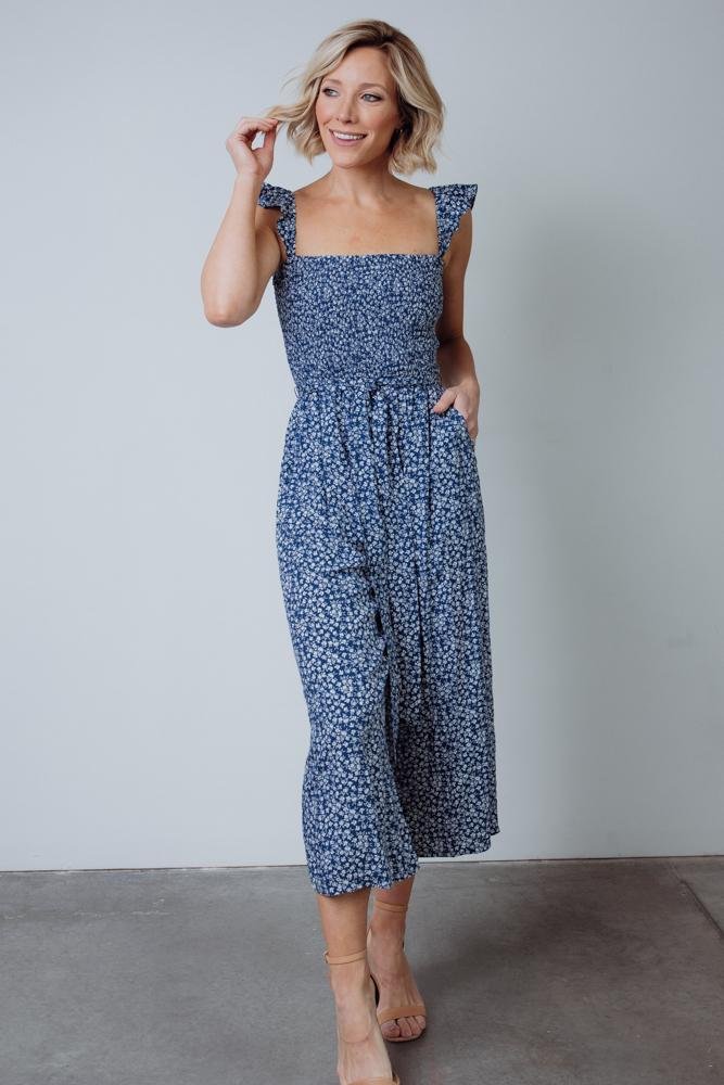 Hadley Smocked Jumpsuit | Navy Free Shipping Big Sale