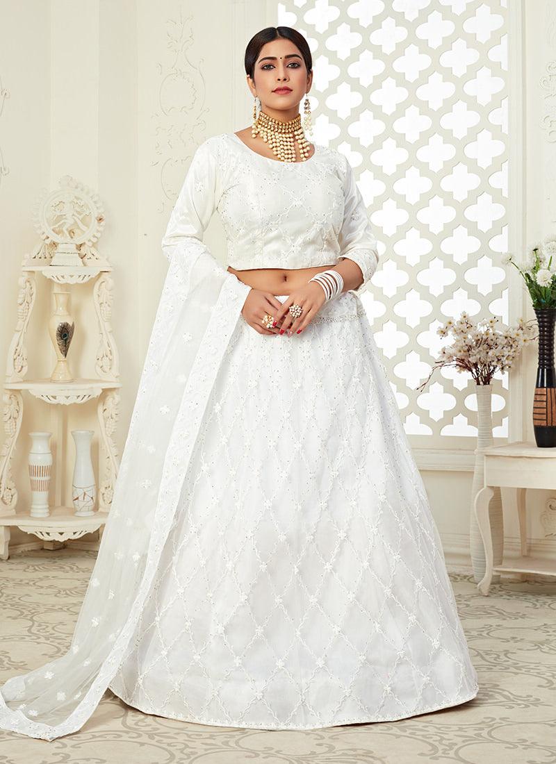 Thread Embroidered White Heavy Net Lehenga Really Cheap Shoes Online