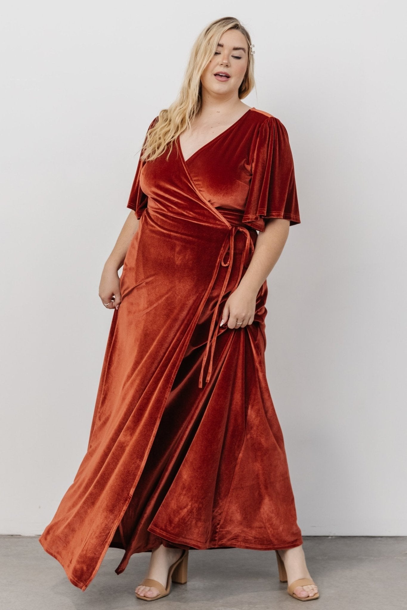 Meghan Velvet Wrap Maxi Dress | Terracotta Free Shipping Reliable