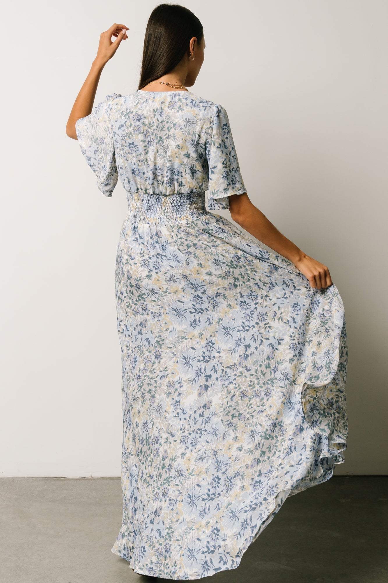 Verona Smocked Maxi Dress | White + Blue Print Latest Cheap Online