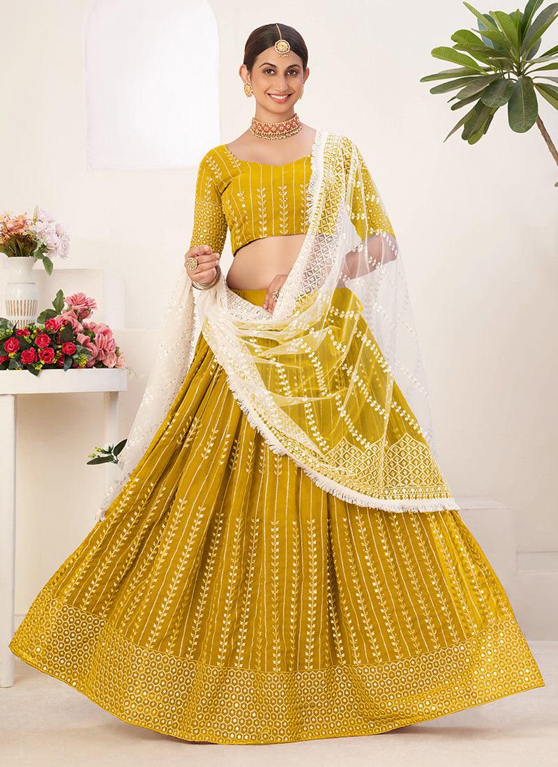 Art Silk Fabric Mustard Lehenga Discount Latest Collections