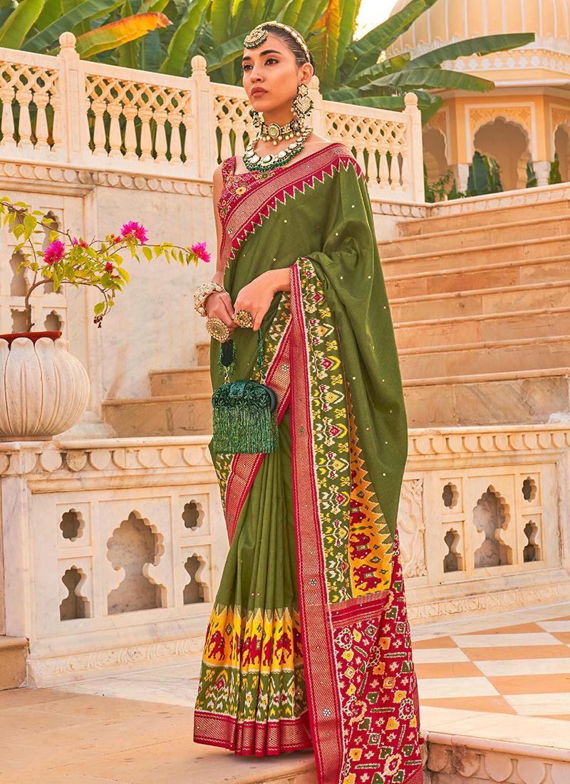 Stunning Handloom Weaving Silk Red Green Saree Release Dates Authentic