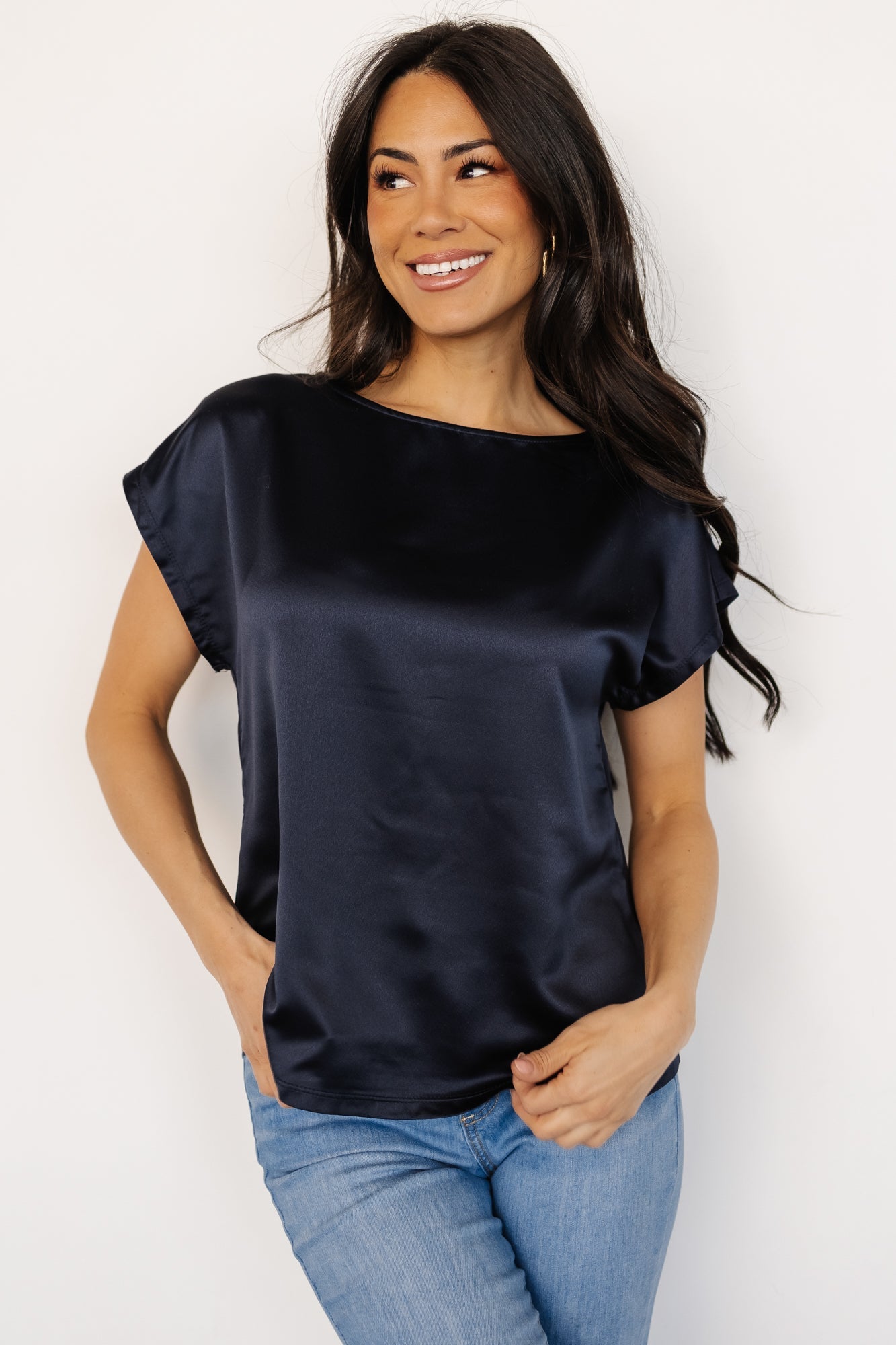 Leonie Satin Top | Navy Genuine For Sale