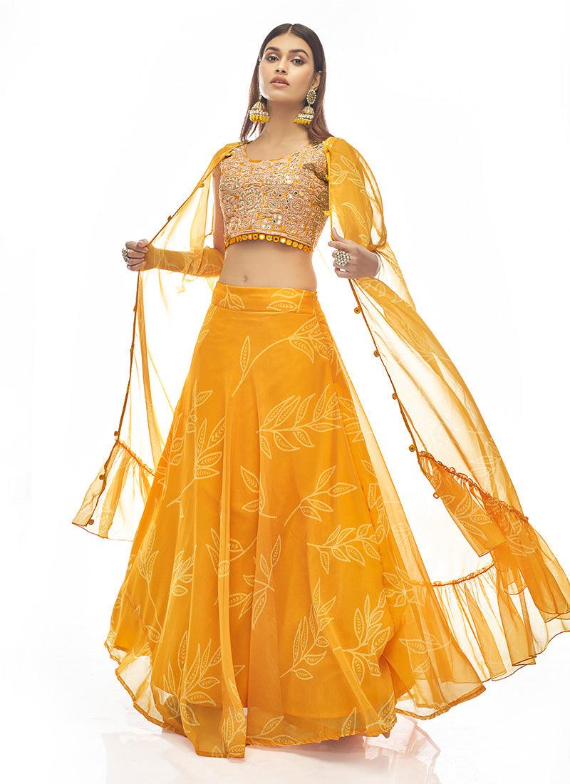 Yellow Mirror Work Lehenga Choli With Jacket Enjoy Cheap Pice