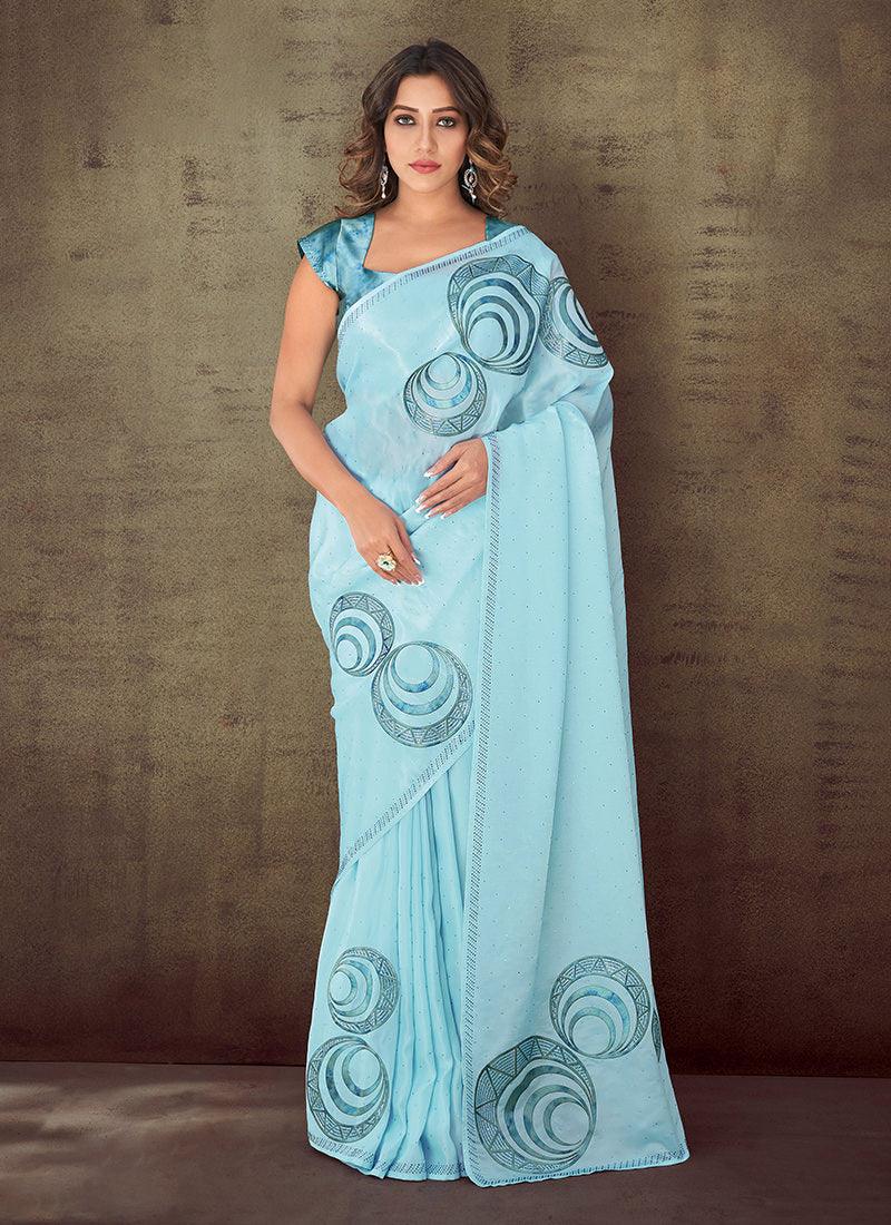 Sky Blue Classic Saree With Tie Dye Blouse Sale 2025 Unisex