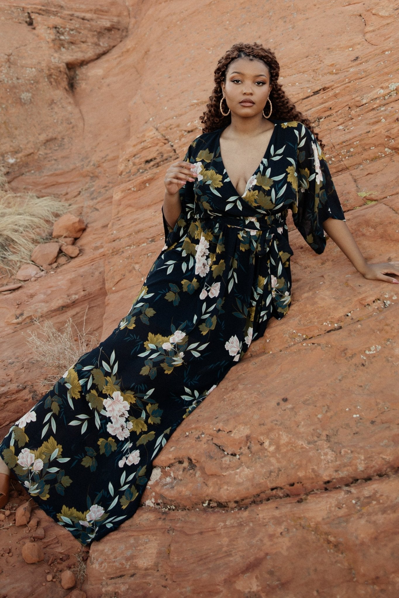 Kia Kimono Maxi Dress | Navy Floral Fashion Style Cheap Online