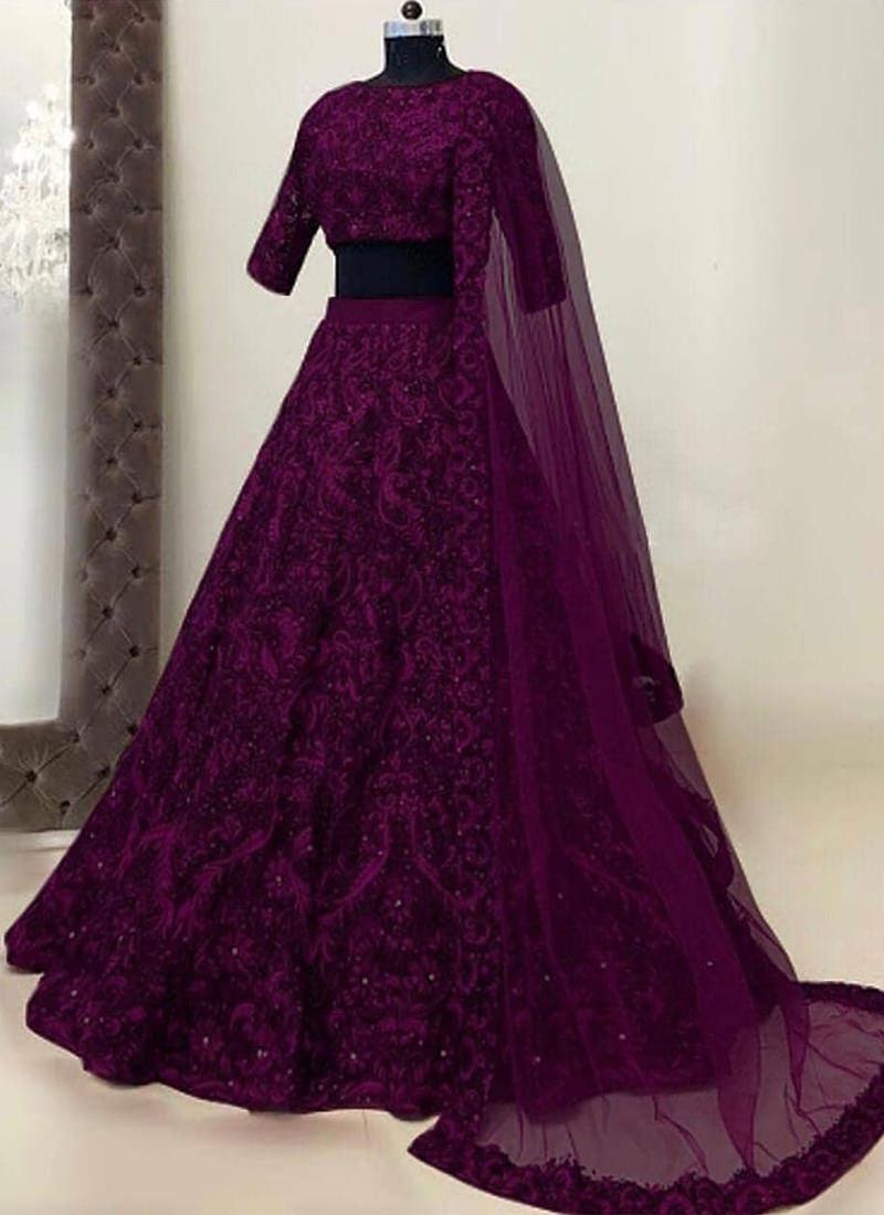 Adorable Wine Soft Net Base Resham Work Ethnic Lehenga Choli Cheap Sale Best Wholesale