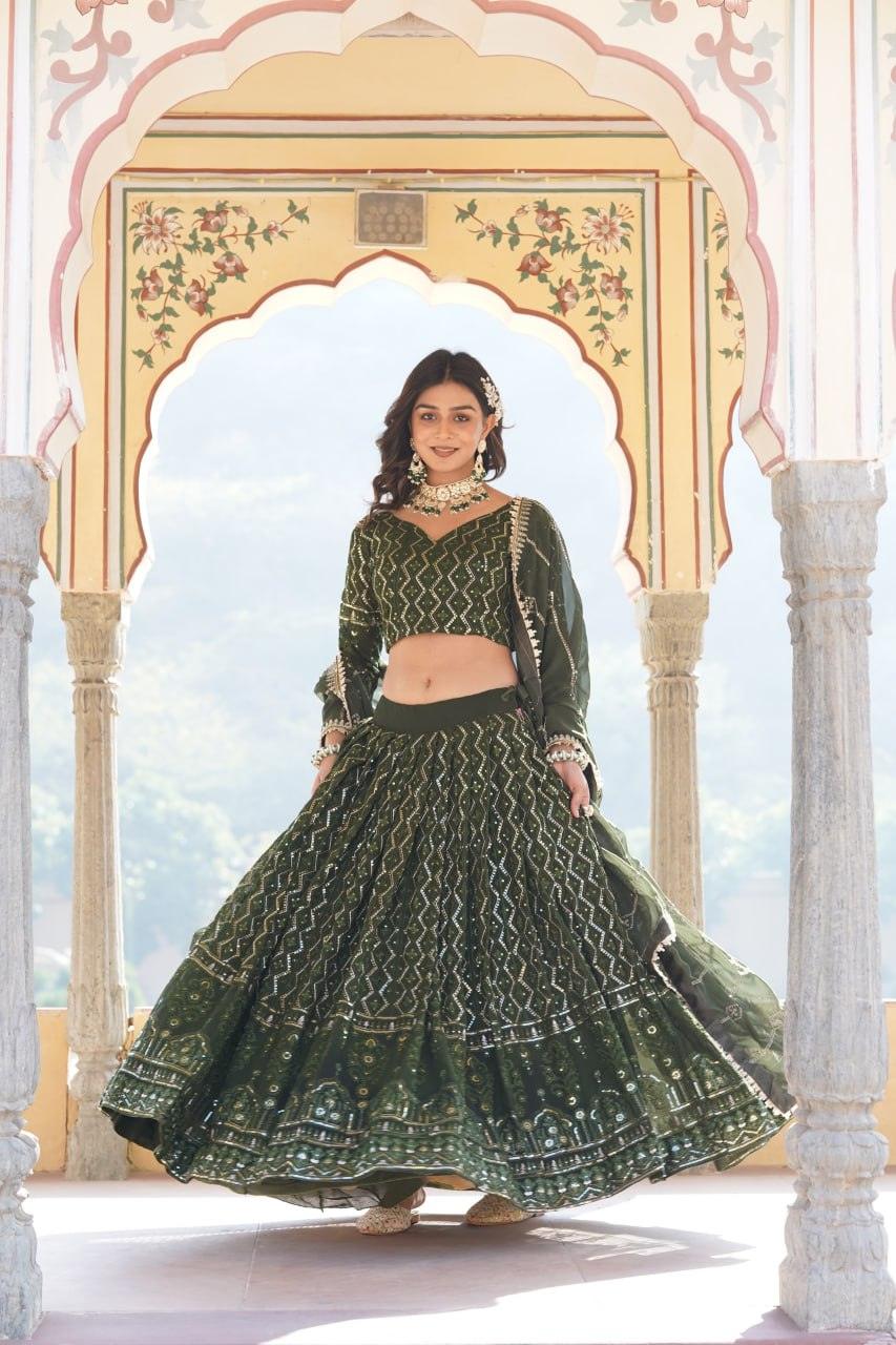 Alluring Faux Georgette Heavy Sequins Thread Embroidered Lehegna Choli Set Best For Sale