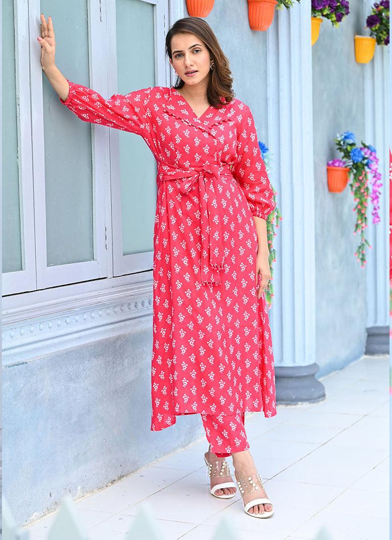 Printed Red Long Coat Style Kurti Cheap Store