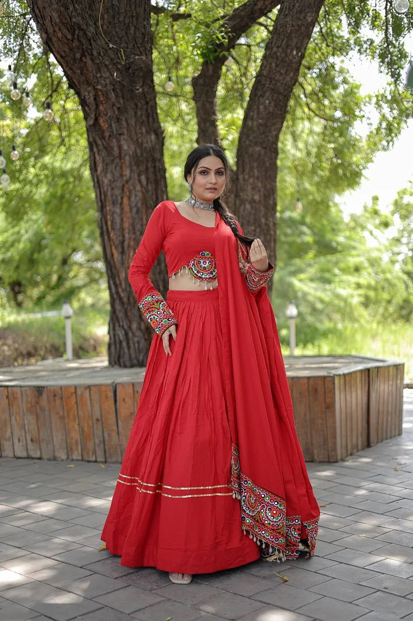 Red Rayon Gota Patti Worked Navratri Wear Lehenga Choli Set Cheap Visit