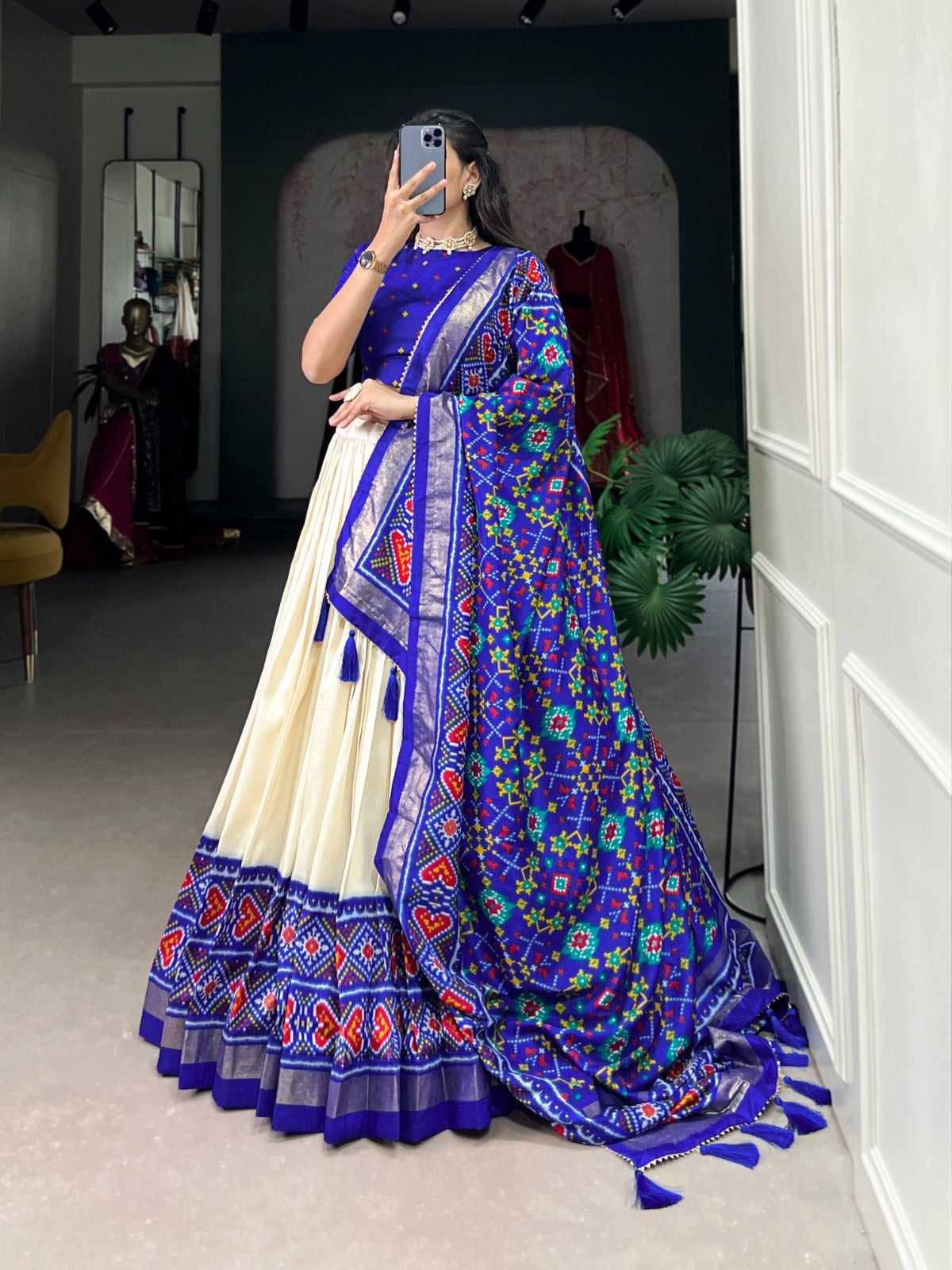 Elegant Royal Blue Patola Printed Tussar Silk Lehenga Choli Buy Cheap Manchester