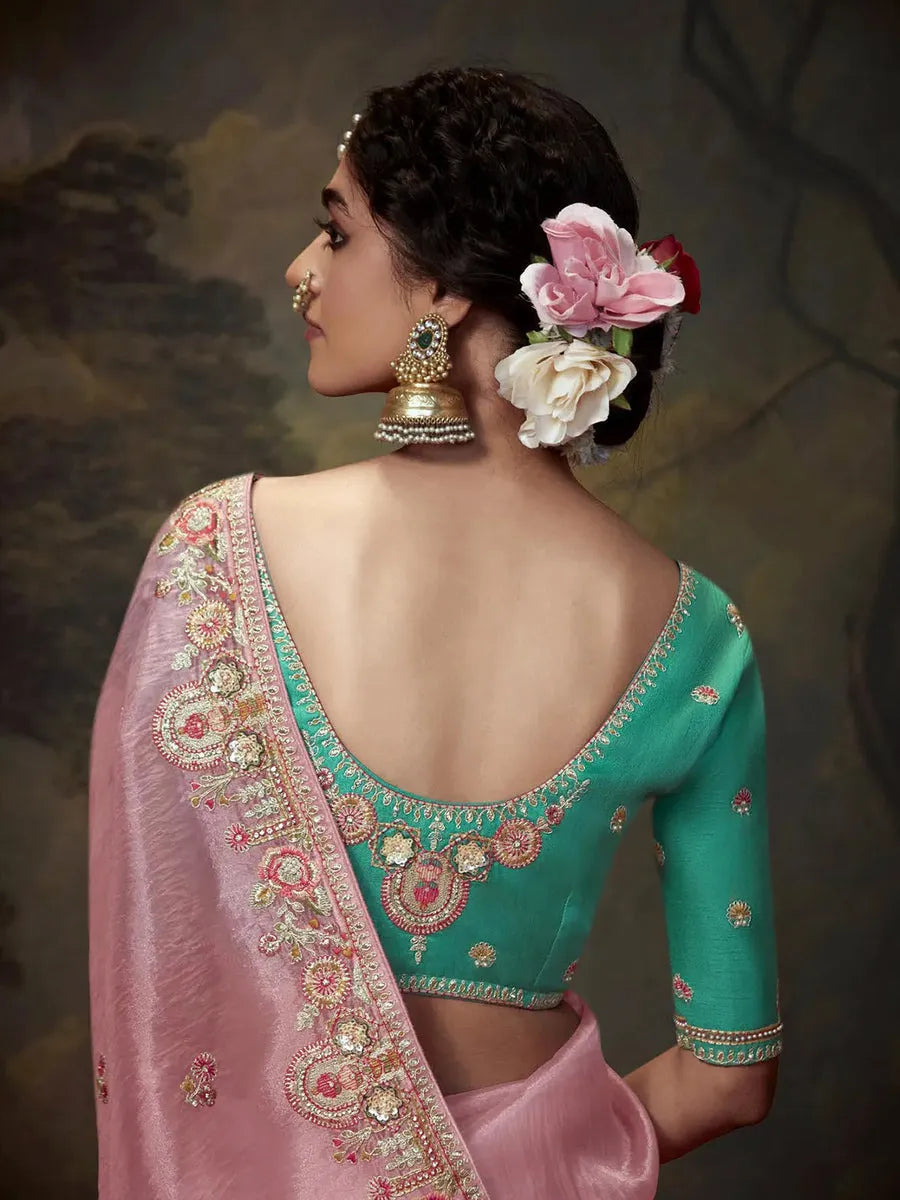 Elegant Light Pink  Embroidered Fancy Saree Cheap Wiki