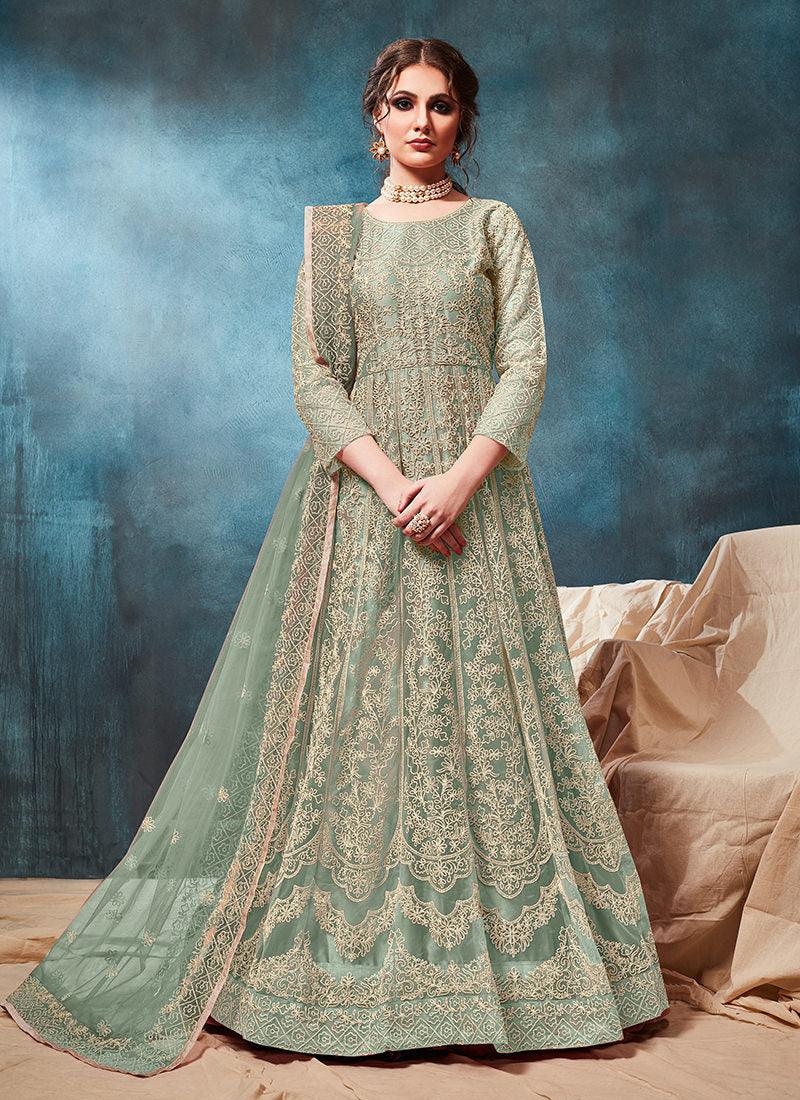 Heavy Embroidered Classic Pastel Green Gown Best Store To Get Sale Online