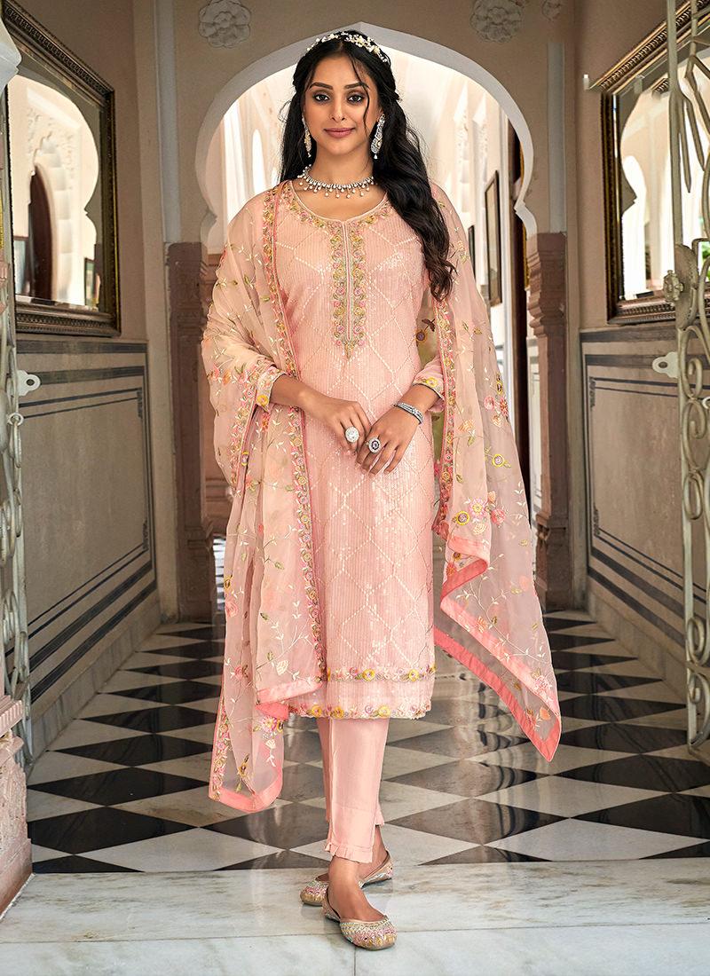 Peach Color Georgette Pant Style Suit Buy Cheap 2025 Newest